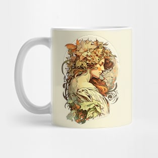 Art Nouveau Autumn Girl Alphonse Mucha Inspired Mug